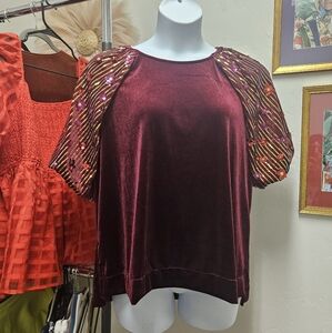 Umgee Burgundy Sequin Sleeve Blouse